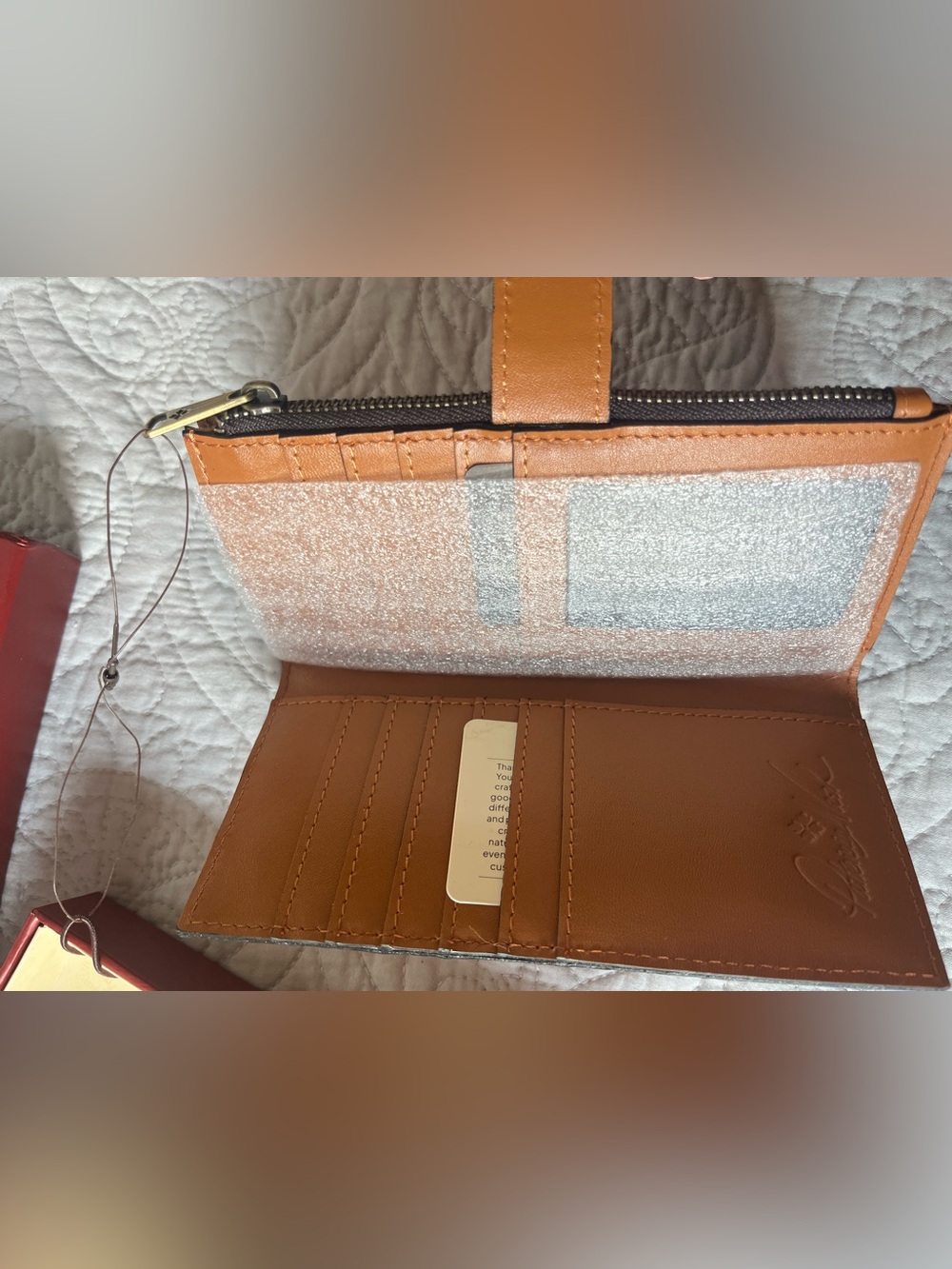 Patricia Nash NWT NAZARI Bifold Wallet in Cognac Color Full Grain Tooled Leather - Picture 10 of 12